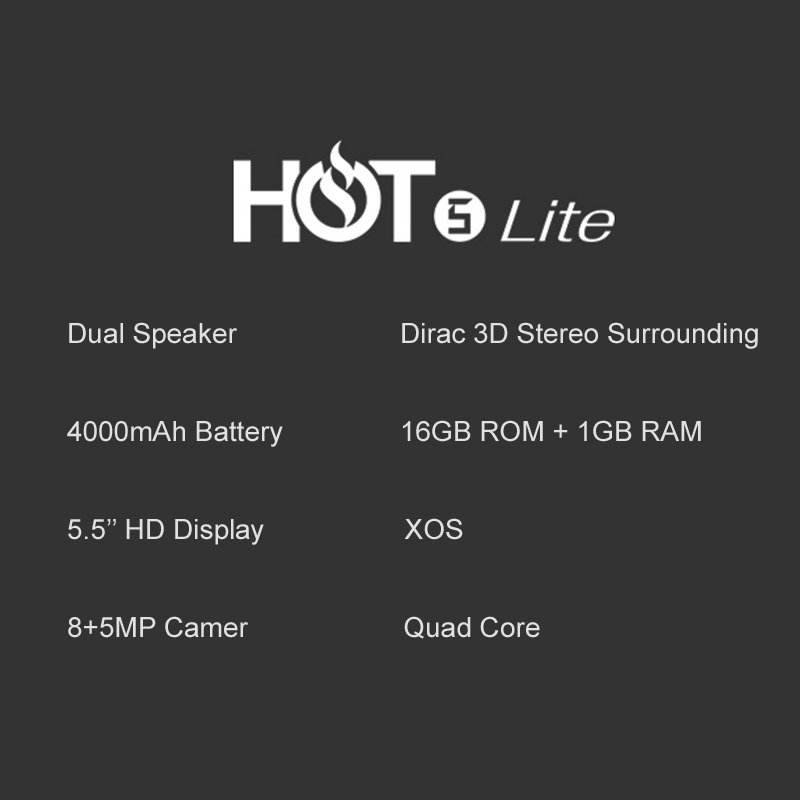 INFINIX HOT 5 Lite X559, 5.5 In 16+1GB, 8+5MP, Dual Speaker 3D Stereo Surrounding 4000mAH SmartPhone