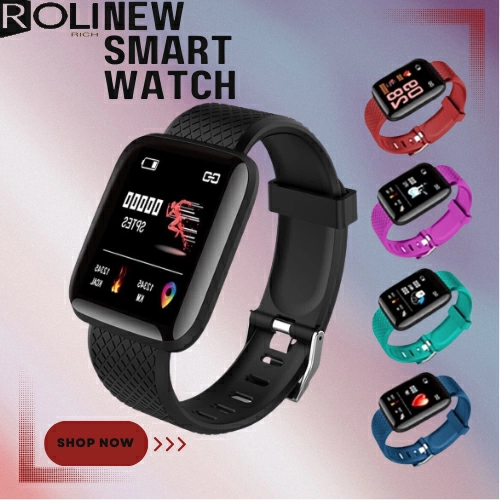 Roli【Free Gift】New 117 Plus Smartwatch Limited Time Offer Blood Pressure Heart Rate Monitor Waterproof Fitness Tracker Smartwatch 1.3-inch Tft color screen