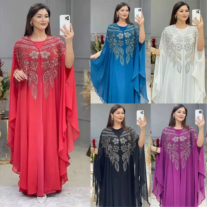 New Product Selection Amazon Muslim Solid Color Robe Large Size Women's Wear European and American Cross border Women's Long Dress New Gown Clothes 8631