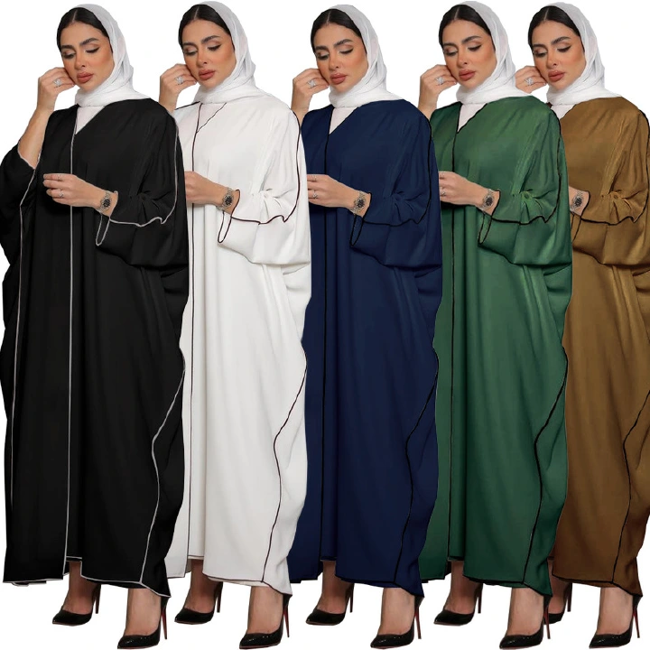 New Product Selection MQ063 Middle East, Europe and America Robe 2023 Foreign Trade Women's Solid Color Splicing Elegant Temperament Large Women's Abaya Robe