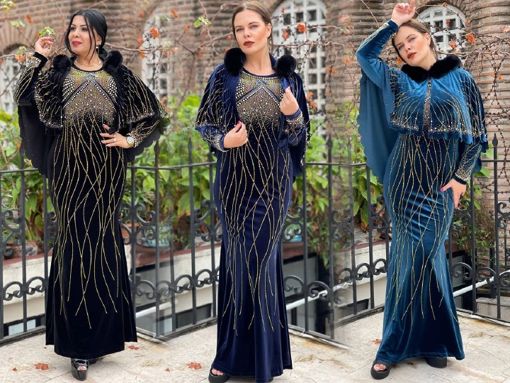 New Product Selection Fashion Heavy Industry Cloak Design Robe High Quality Velvet Elegant Gathering Dinner Highlights Dresses Two piece Set of Muslim Women's Clothing