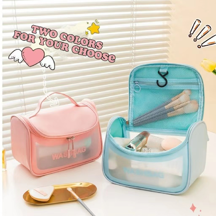 Travel Toiletry Bag,Clear Makeup Bags,Cosmetics Bags with Zipper Handle Portable,Translucent Waterproof and Draining Travel Accessories Bag,Large Capacity Sturdy & Leak Resistant Cosmetic Bag