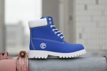 royal blue and white timberlands