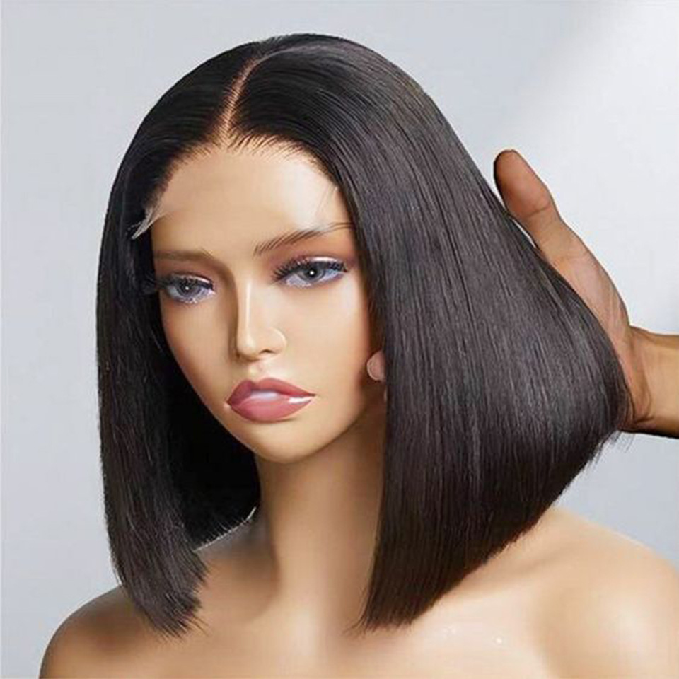 12A Vietnam Double Drawn Bone Straight  Bob Human Hair Wigs  180 Density  Natural Black 10 inch   4x4 Lace Frontal