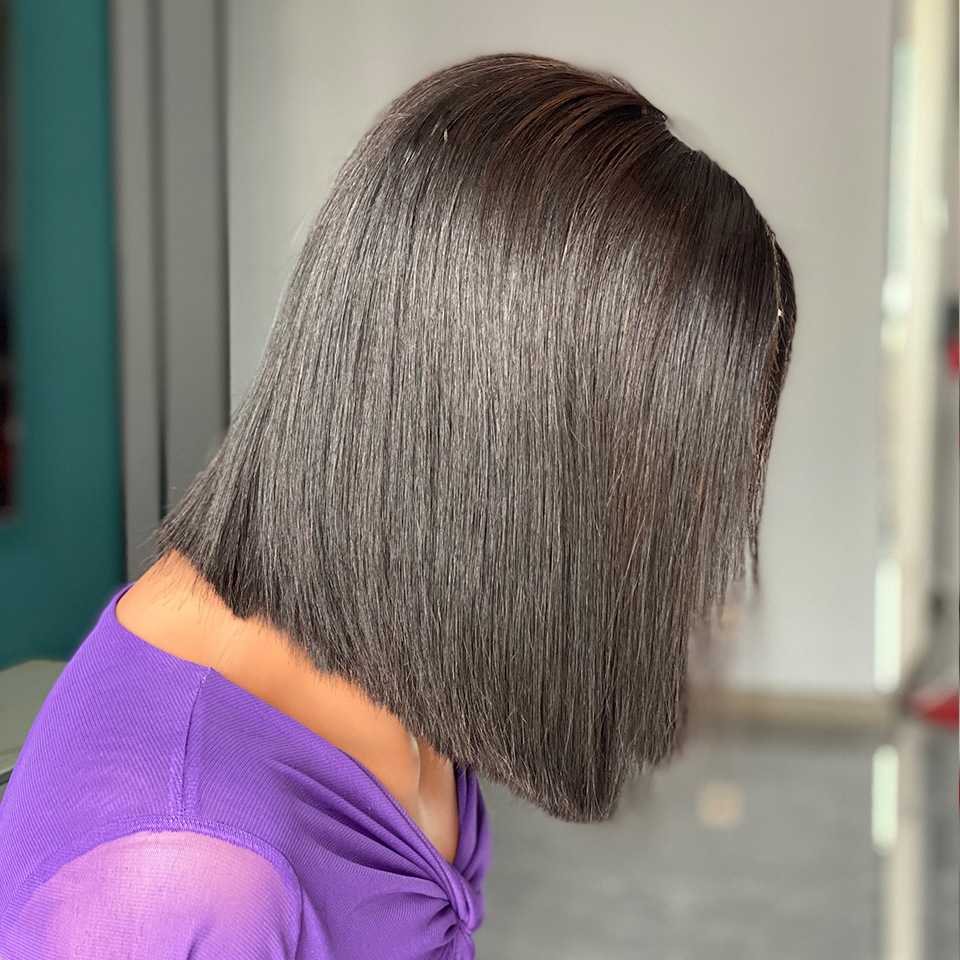 12A Vietnam Double Drawn Bone Straight  Bob Human Hair Wigs  180 Density  Natural Black 10 inch   4x4 Lace Frontal