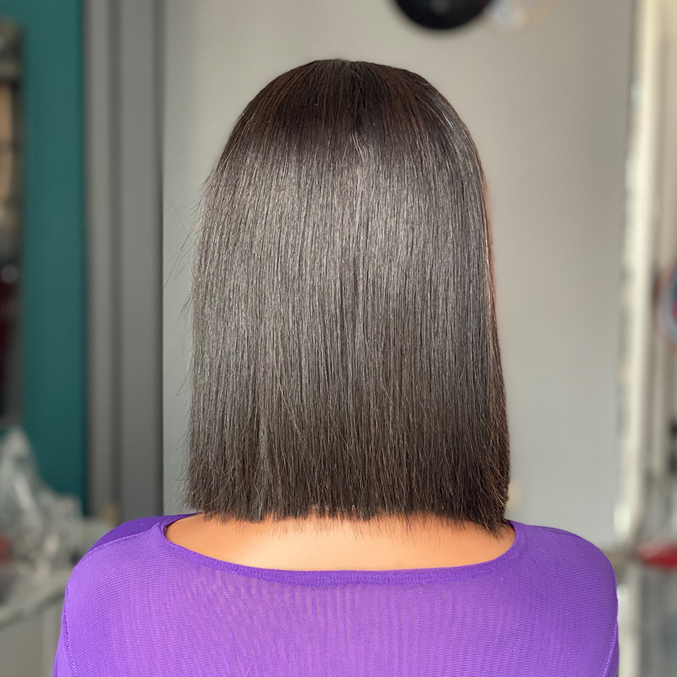 12A Vietnam Double Drawn Bone Straight  Bob Human Hair Wigs  180 Density  Natural Black 10 inch   4x4 Lace Frontal