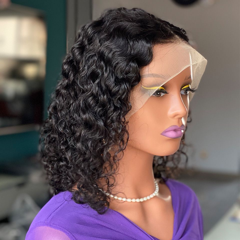 Water Wave Bob 13x4 Lace Frontal Human Hair Wig 180 Density Bob Wig Natural Black