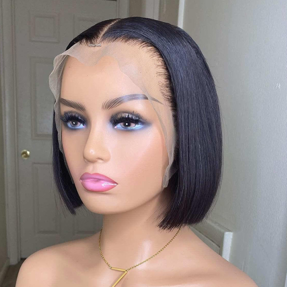 13x4 Lace Frontal Wigs Vietnam Bone Straight Blunt Cut Bob Human Hair Wigs Double Drawn