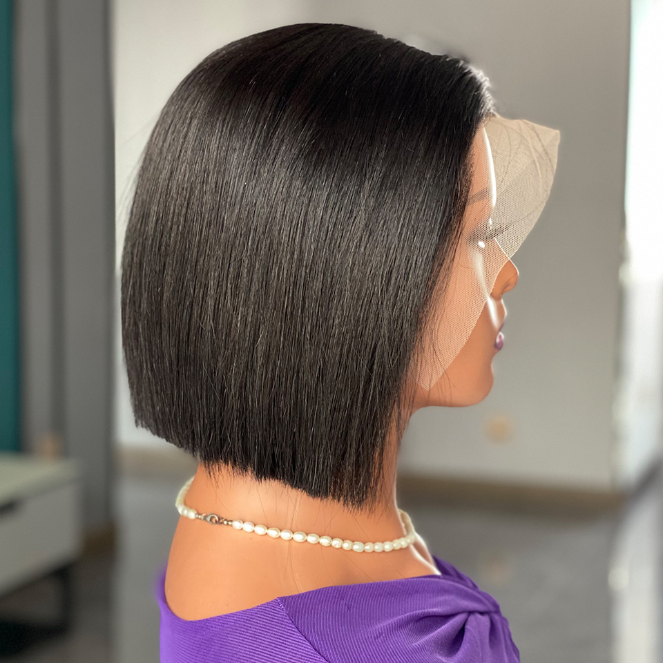 13x4 Lace Frontal Wigs Vietnam Bone Straight Blunt Cut Bob Human Hair Wigs Double Drawn