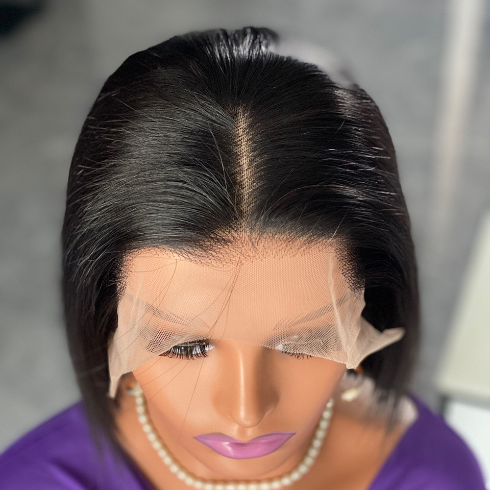 13x4 Lace Frontal Wigs Vietnam Bone Straight Blunt Cut Bob Human Hair Wigs Double Drawn