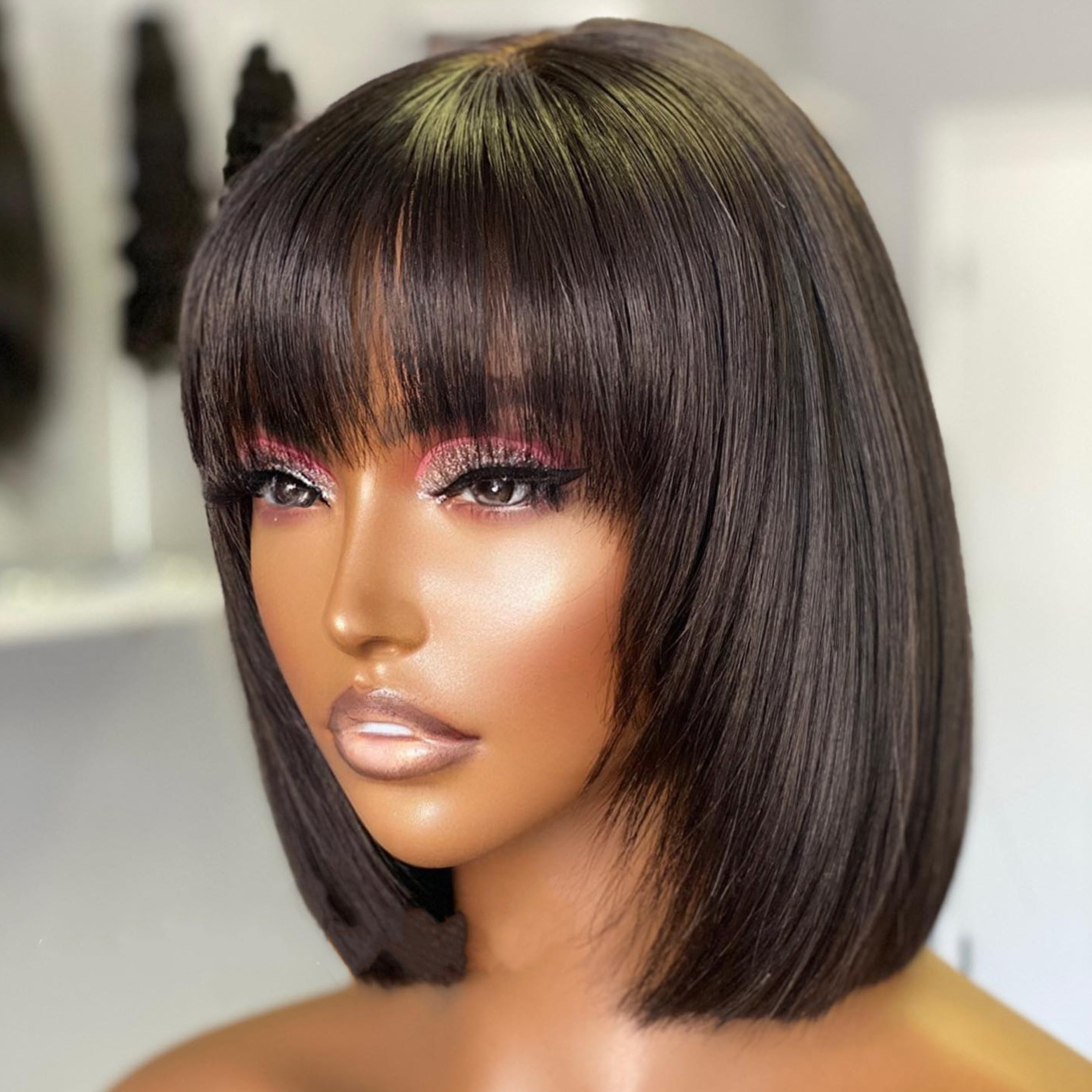 1X4 Top Lace Closure Glueless Wig Wear and Go Bob Wig 12A Straight Human Hair Wigs With Bangs 10 inch Kim Closure