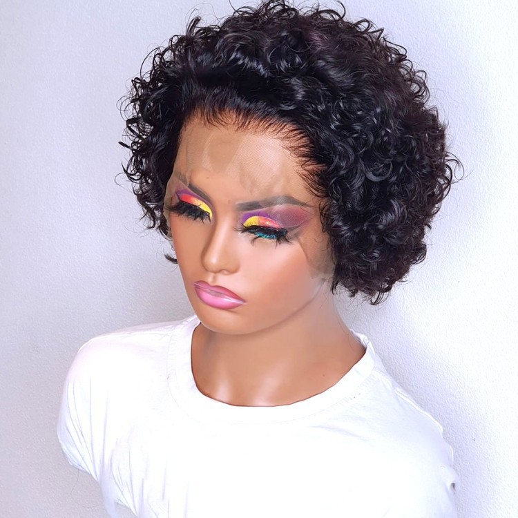 Curly pixie cut lace wig human hair