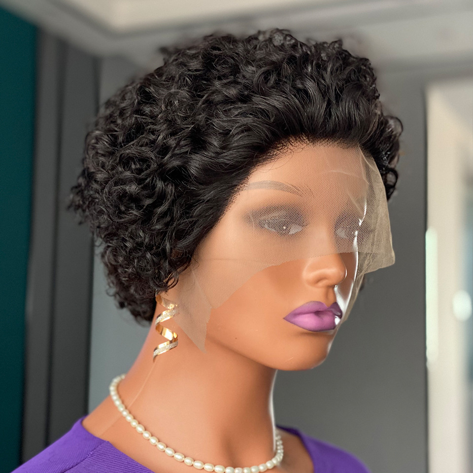 Curly pixie cut lace wig human hair