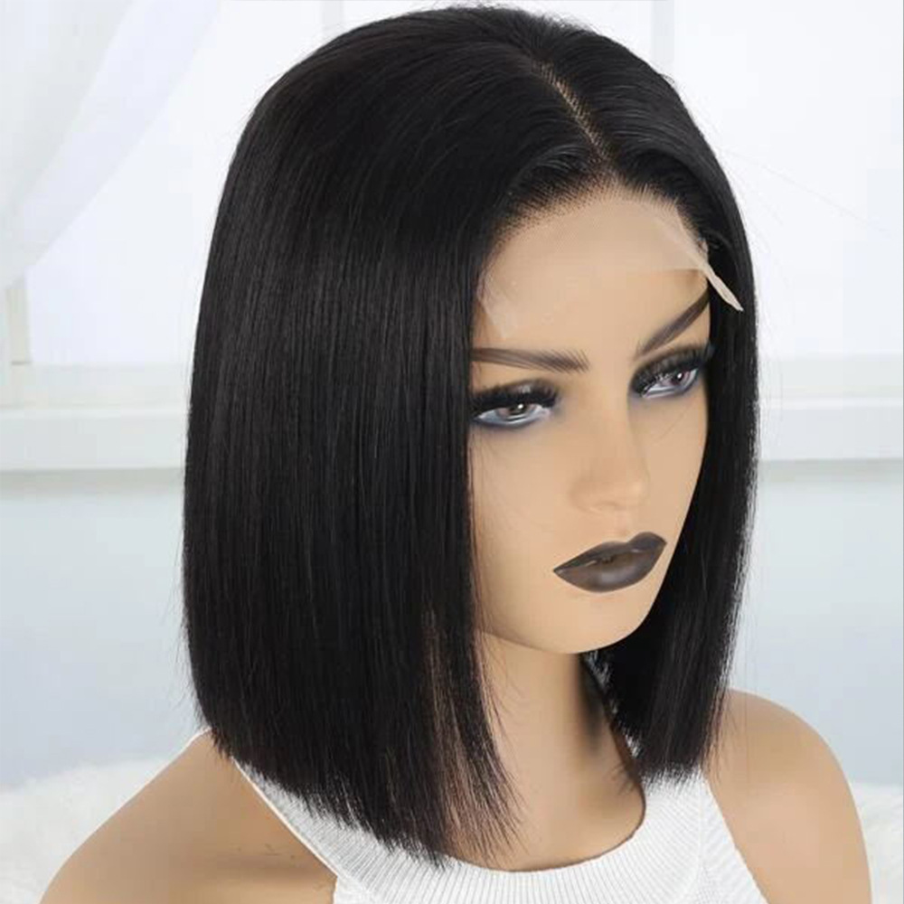 Bone Straight Bob Human Hair 12A Wigs Middle Part Glueless Pre Plucked 10-12  Vietnam Virgin Hair