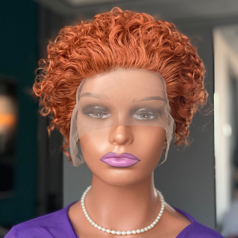 Highlight Brown Curly Pixie Cut Lace Wig Human Hair Promotion