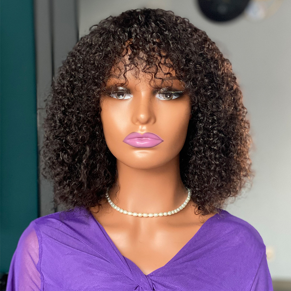 Curly fringe human hair wigs with bangs