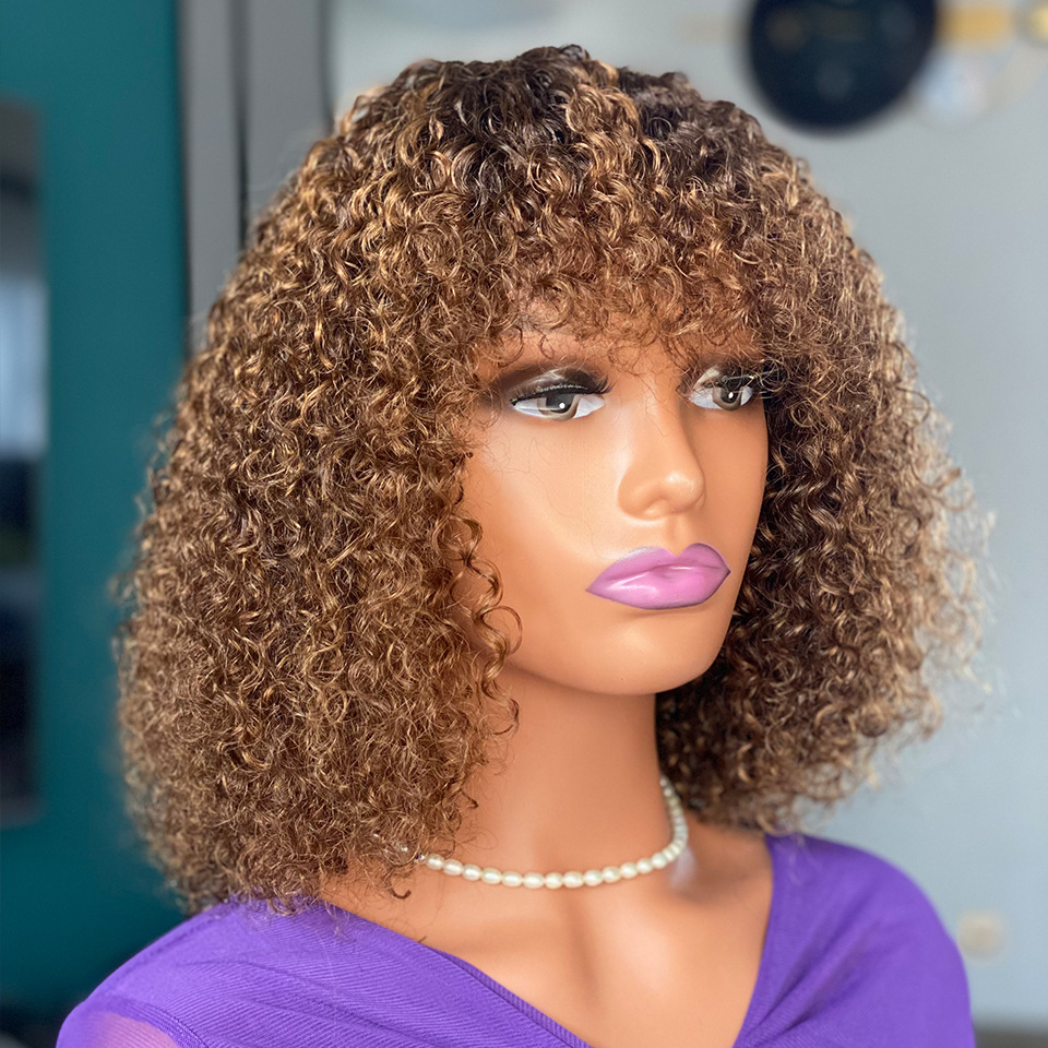 Curly fringe human hair wigs with bangs