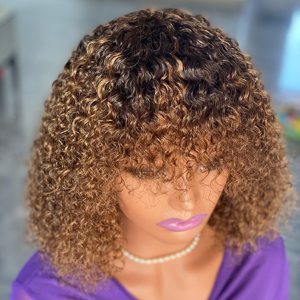 Curly fringe human hair wigs with bangs