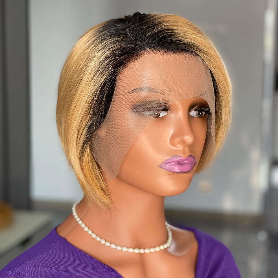 Short Pixie Cut T Lace Wig Human Hair Straight 6inch Density 150% HD Lace Frontal 13x4x1 Top Swiss Lace