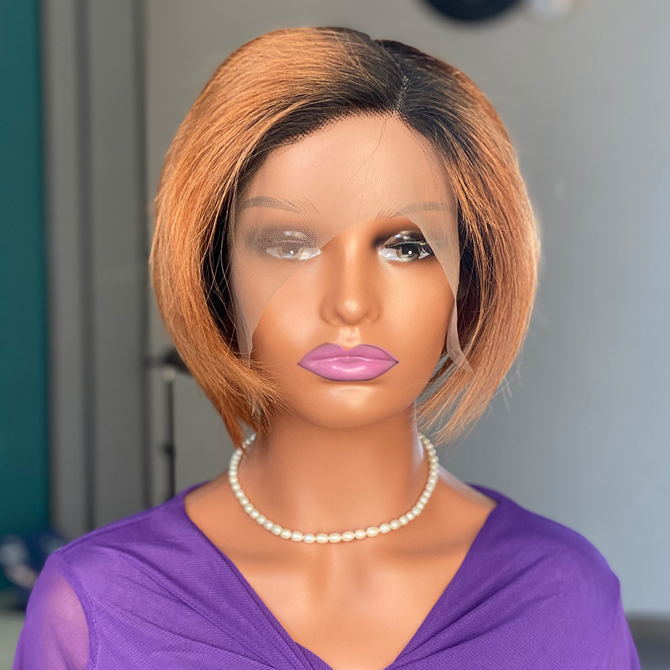 Short Pixie Cut T Lace Wig Human Hair Straight 6inch Density 150% HD Lace Frontal 13x4x1 Top Swiss Lace