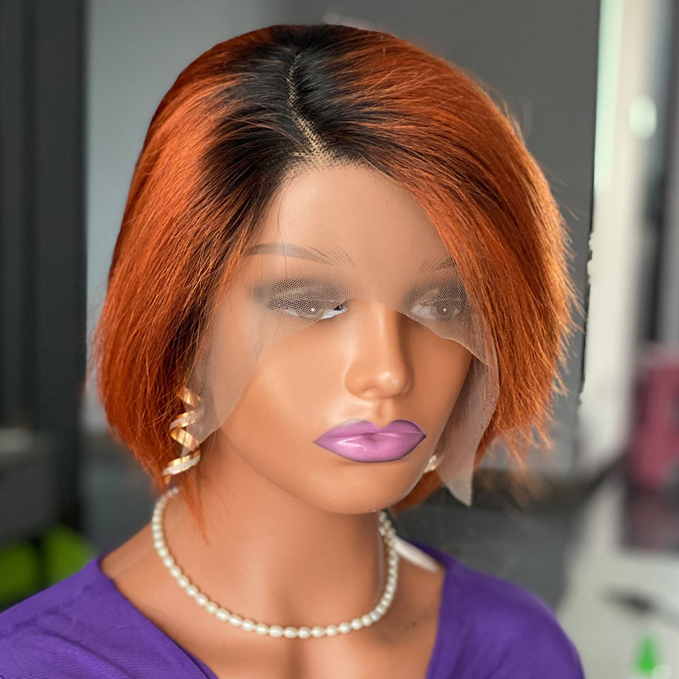 Short Pixie Cut T Lace Wig Human Hair Straight 6inch Density 150% HD Lace Frontal 13x4x1 Top Swiss Lace