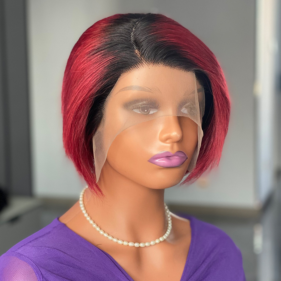 Short Pixie Cut T Lace Wig Human Hair Straight 6inch Density 150% HD Lace Frontal 13x4x1 Top Swiss Lace
