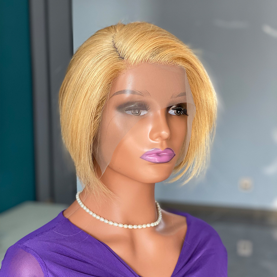 Short Pixie Cut T Lace Wig Human Hair Straight 6inch Density 150% HD Lace Frontal 13x4x1 Top Swiss Lace