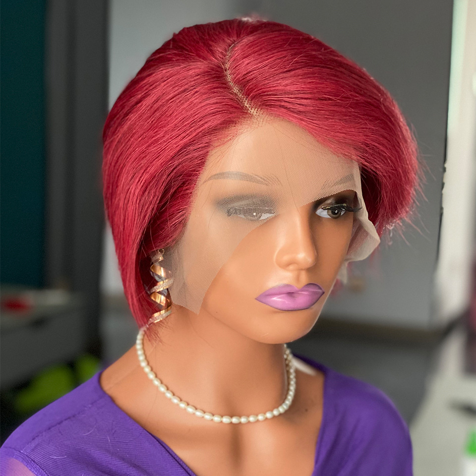 Short Pixie Cut T Lace Wig Human Hair Straight 6inch Density 150% HD Lace Frontal 13x4x1 Top Swiss Lace