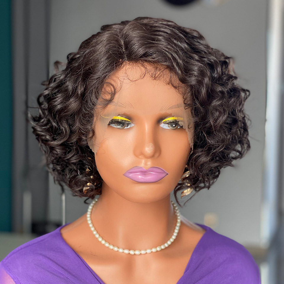 Short Pixie Cut Human Hair Wigs13x4x1 Top Swiss Lace New Arrival  Natural Black  8 Inch