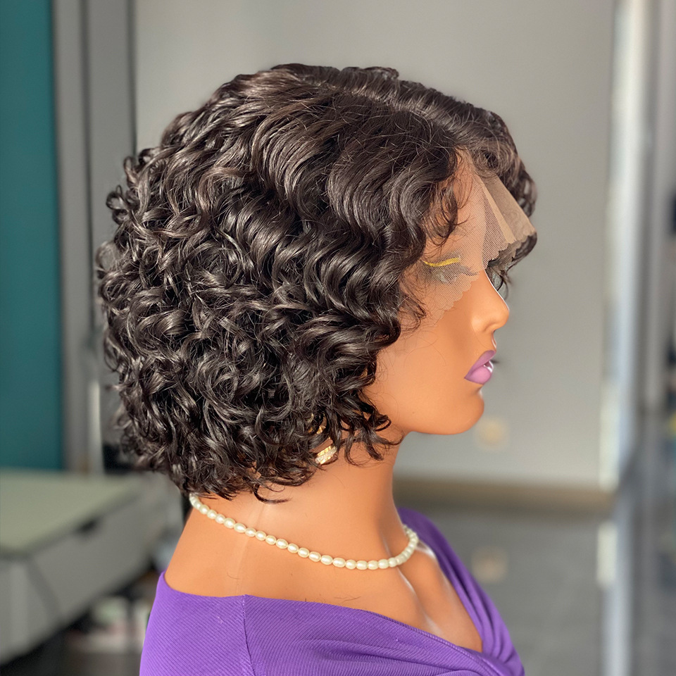 Short Pixie Cut Human Hair Wigs13x4x1 Top Swiss Lace New Arrival  Natural Black  8 Inch