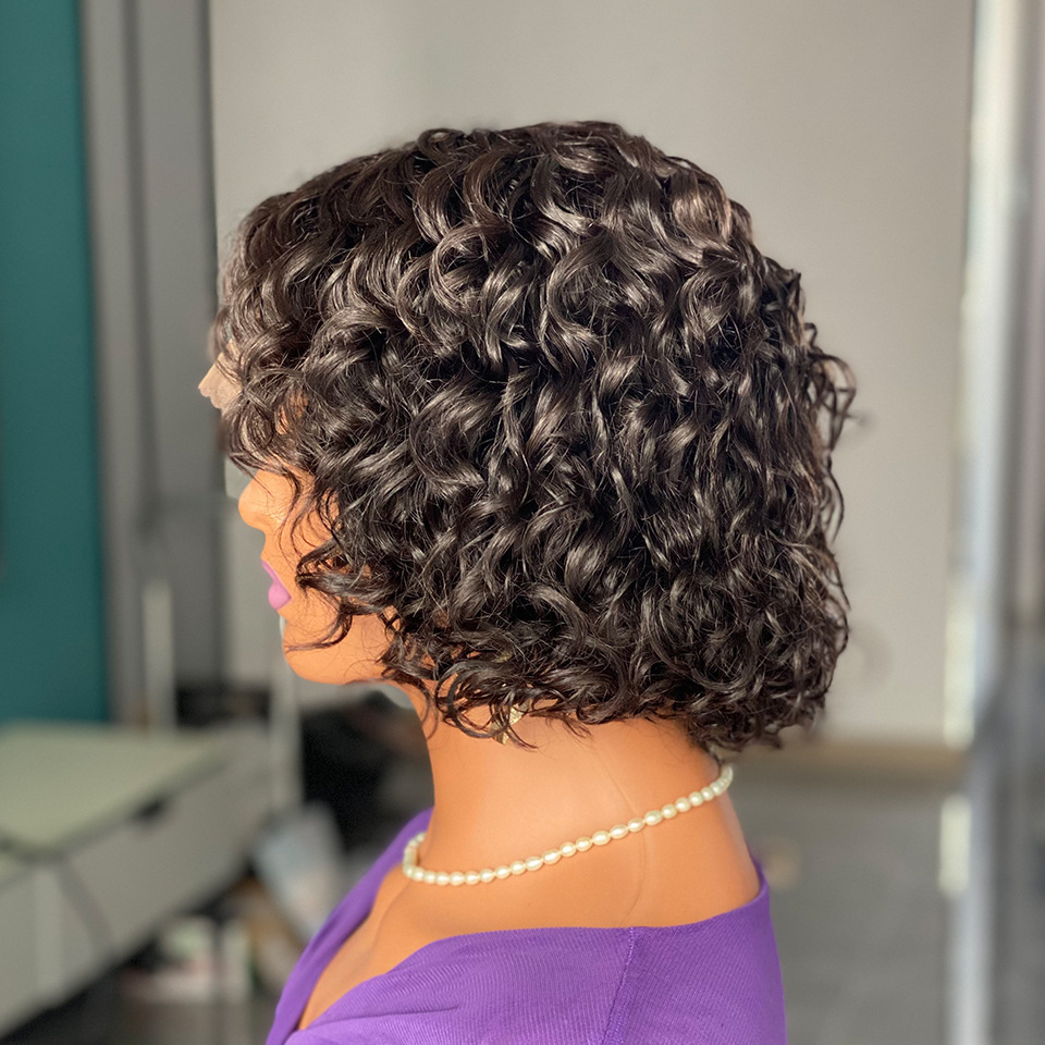 Short Pixie Cut Human Hair Wigs13x4x1 Top Swiss Lace New Arrival  Natural Black  8 Inch