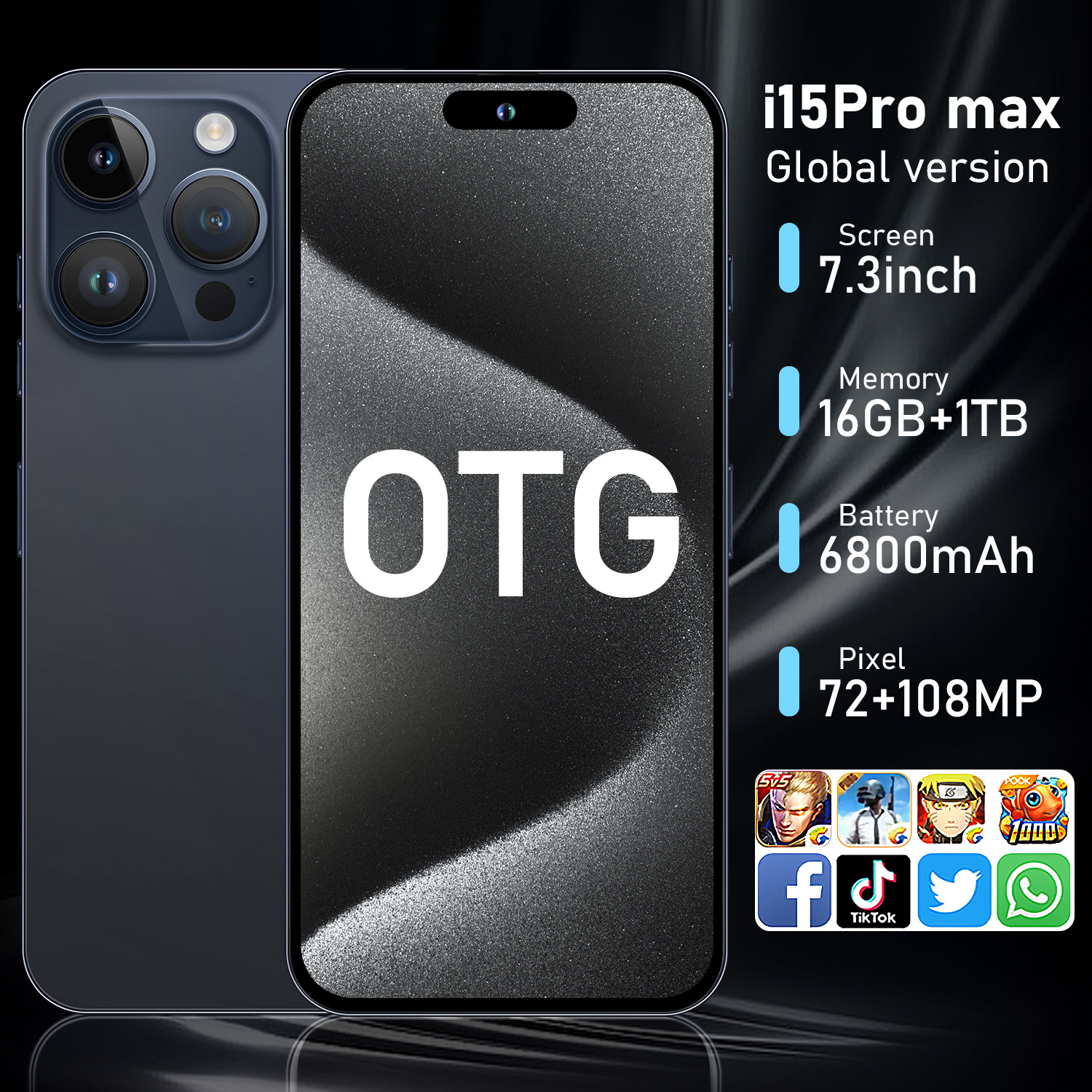 Mobile Phone I15 ProMax True 4G Global Smart Island 3+64 7.3-inch Large Screen Android 10