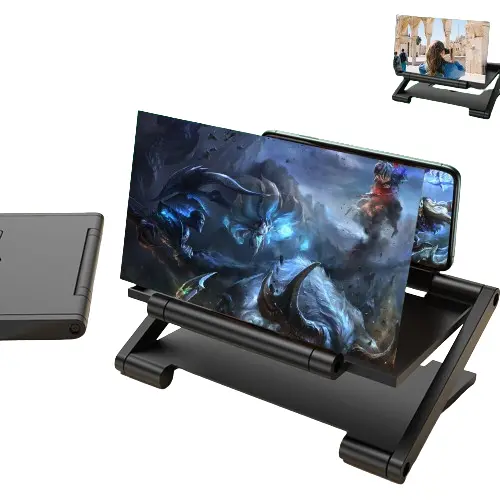 Universal 3D Mobile Phone Screen Magnifier Stereo Speaker HD Video Amplifier Smartphone3D HD Folding Screen Enlarger Mobile Phone Screen Magnifier Screen Amplifier Stand Bracket Phone Screen Magnifier