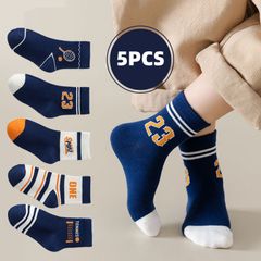 5 Pairs of Children's Socks Boys Mid-tube socks Fall Winter Boys Girls Baby Student Cartoon Sports Socks as shows [2-5 years old] Recommended shoe size 17-23