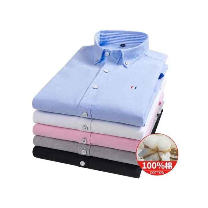 Fashionable 5-Piece Set of Men's Pure Cotton Black Long-Sleeve Button-Up Slim Fit Shirts – Versatile for Official and Casual Wear