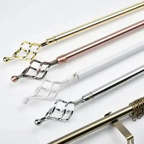 Gold Single Curtain Rod – 2m Extendable | FREE Holders & Screws – Strong Metal Bracketss