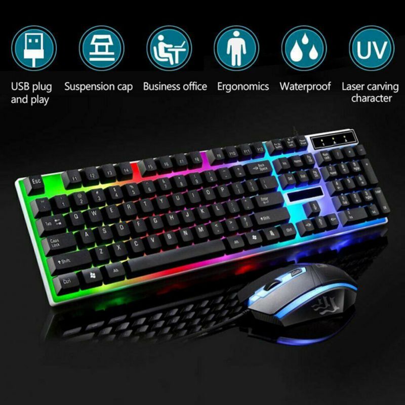 Keyboard & Mouse Combos Backlit Gaming Keyboard And Mouse Rubber Russian Wired Keyboard Suitable For Gamers Black