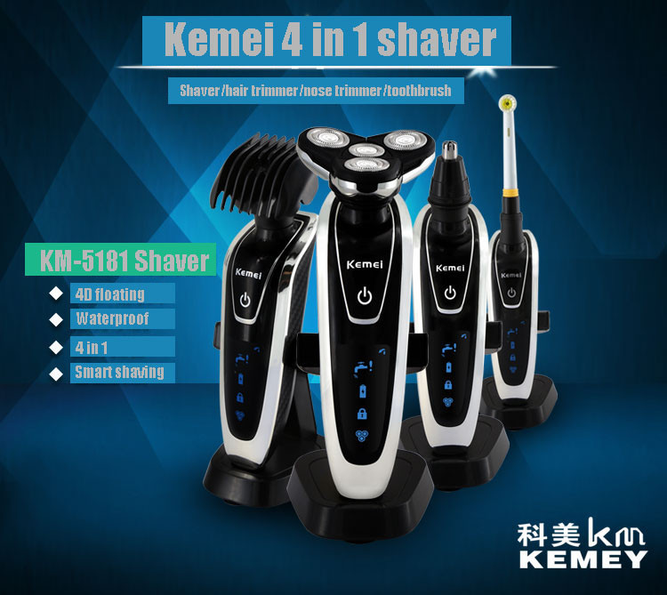 Kemei men shaving machine nose &amp; hair trimmer toothbrush barbeador 4 in 1  rechargeable razor