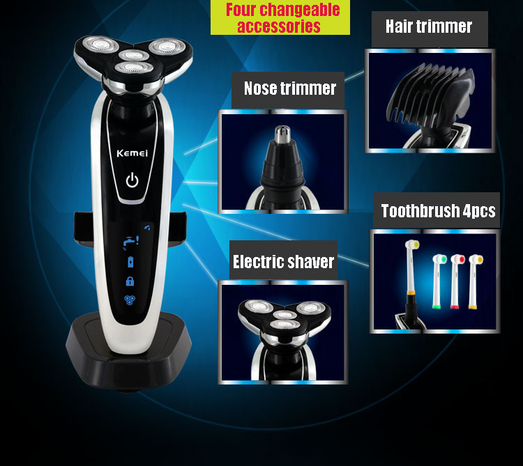 Kemei men shaving machine nose &amp; hair trimmer toothbrush barbeador 4 in 1  rechargeable razor