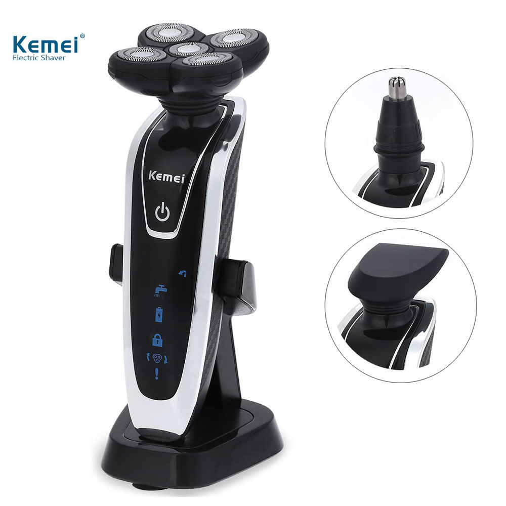 Kemei  3 in 1 Rechargeable Electric Shaver 5 Blade Washable Electric Shaving Razor for Men Face Care