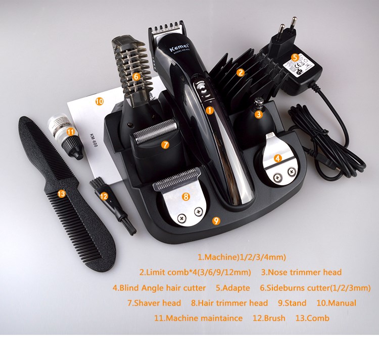 Kemei 6 in 1 Rechargeable Hair Trimmer Titanium Hair Clipper Electric Shaver Beard Trimmer Men