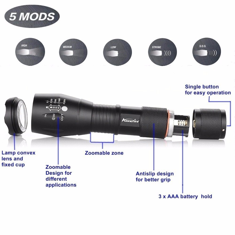 T6  Aluminum Waterproof Zoomable  LED Flashlight Torch light