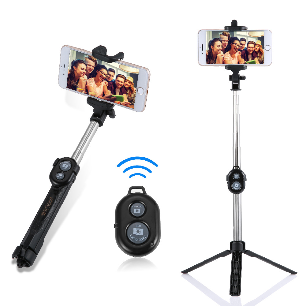 Bluetooth Shutter Selfie Stick + Tripod Monopod Sticks Remote Control Stand Holder bluetooth button