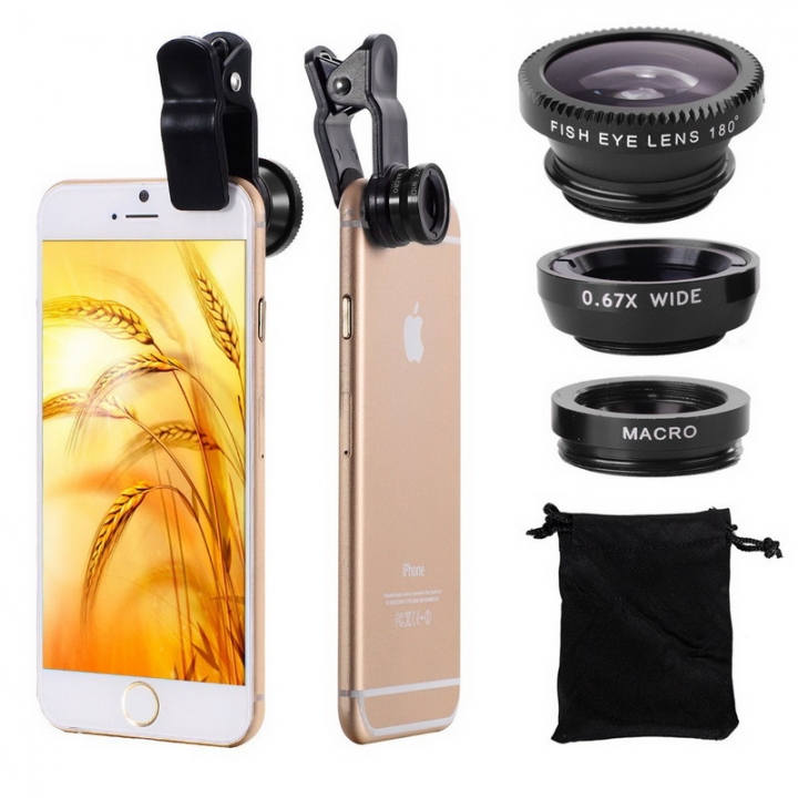 Universal Fish Eye 3in1 + Clip Fisheye Smartphone Camera Lens Wide Angle Macro Mobile Phone Lents