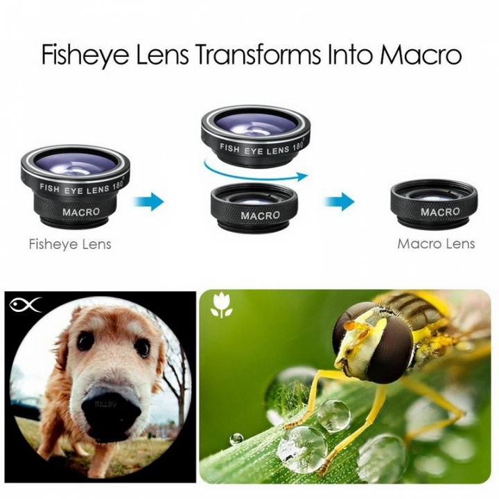 Universal Fish Eye 3in1 + Clip Fisheye Smartphone Camera Lens Wide Angle Macro Mobile Phone Lents