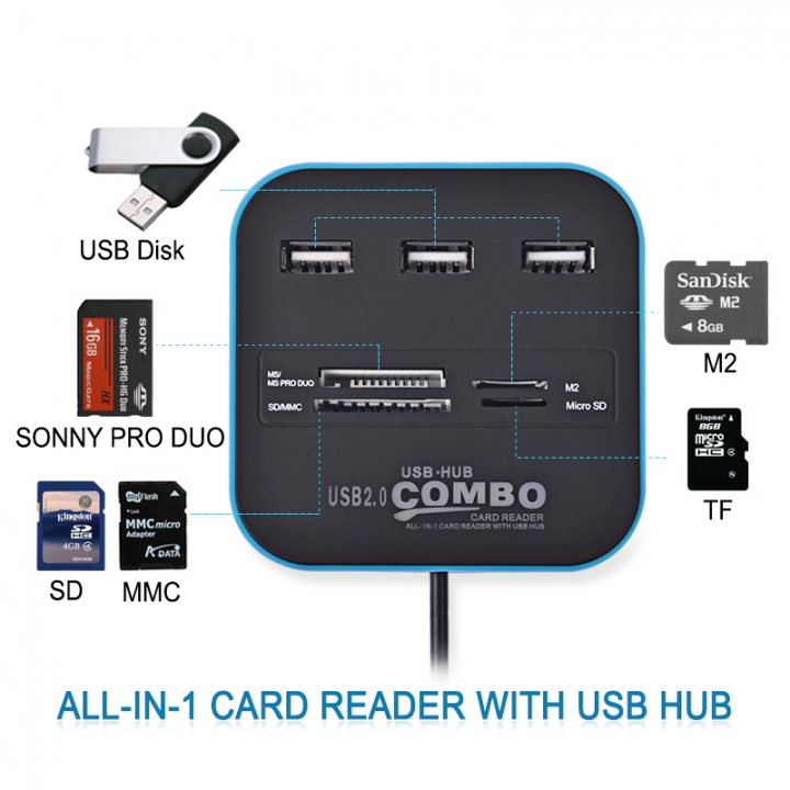 All In One USB 2.0 Micro SD High Speed Card Reader 3 Ports Adapter Connector For Tablet PC Computer