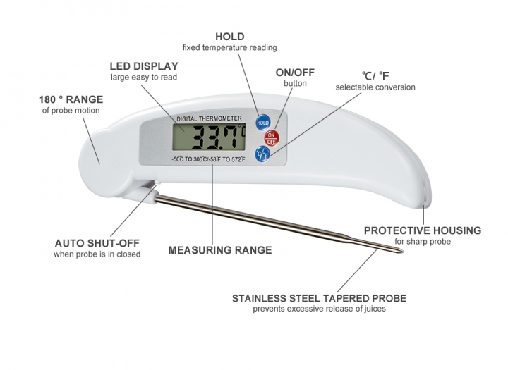 Digital Thermometer Food BBQ Meat Oven Folding Kitchen Thermometer Cooking Water Oil Tools