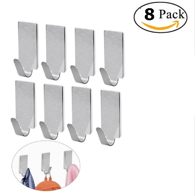 8pcs Adhesive Stainless Steel Towel Hooks Family Robe Hanging Hooks Hats Bag Family Robe Hats8