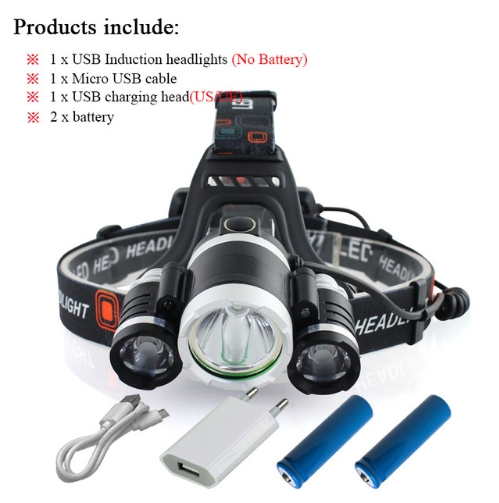 Sensor Induction headlamp led headlight flashlight headtorch 18650battery fishing  hoofdlamp