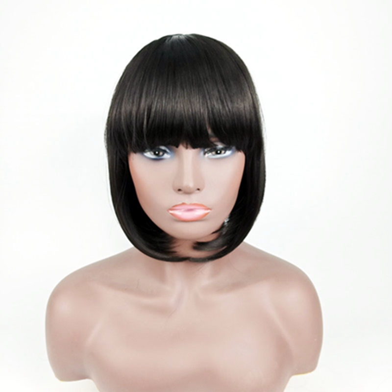 Short Bob Wig with Bangs Peruvian Remy Human Hair Wig Straight